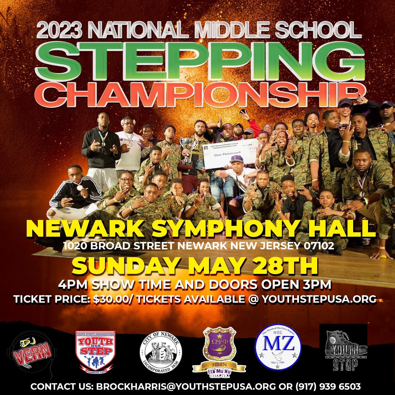 2023 National Middle School Stepping Championship Flyer - May 27th 3pm at Newark Symphony Hall